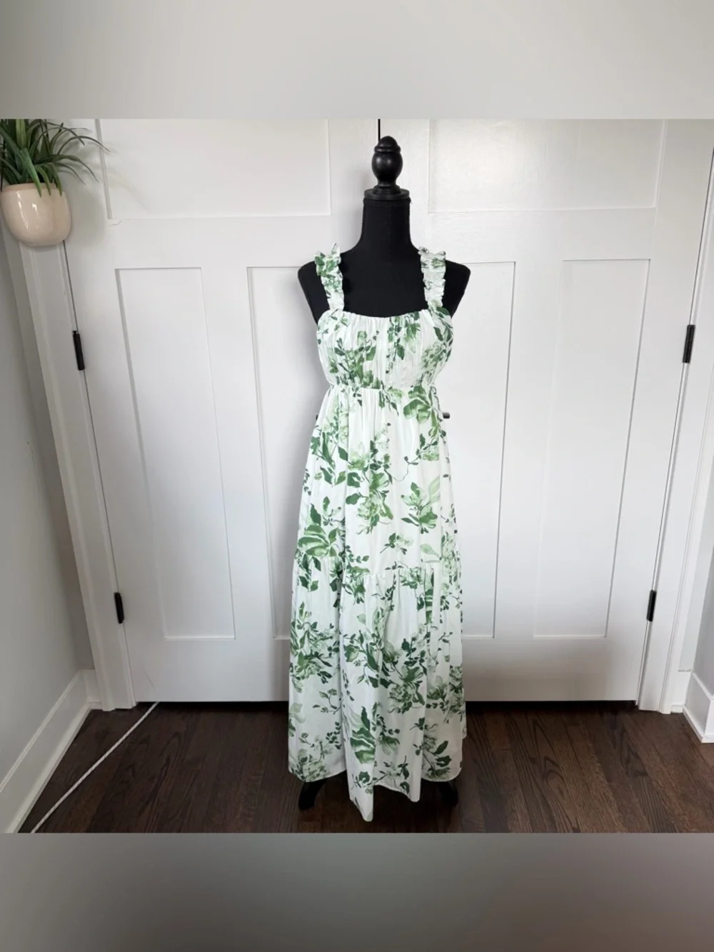 Abercrombie & Fitch Bow Back Poplin Tiered Maxi Dress - Green Floral (XS) | NWT